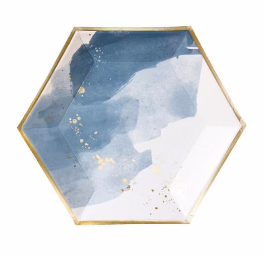 Large Blue Watercolor Plates (Set of 8)